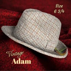 Vintage Adam New York USA Wool Hat Lined/Feathered Tweed Fedora Sz 6 3/4 Cap New
